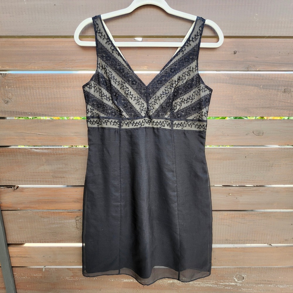 Vintage Y2K Ann Taylor Silk Beaded Cocktail Dress Black‎ 6P Petite Spring Trend